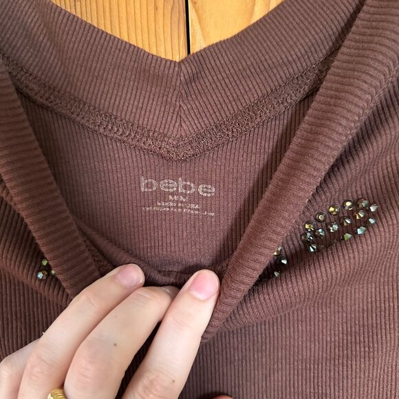 Bebe Y2k brown bedazzles off the shoulder top Size M - Picture 3 of 3